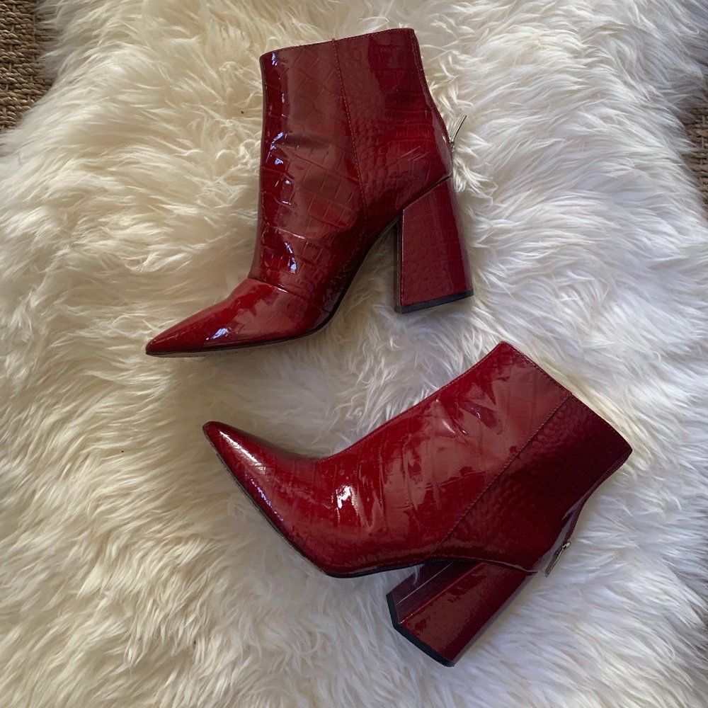 Vince Camuto Red Leather Pointed Toe Booties